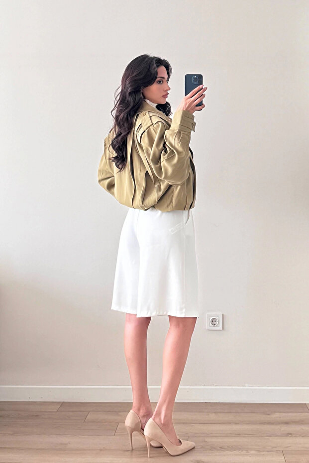 Kadın Beyaz Oversize Şort 1017-4142 - 2