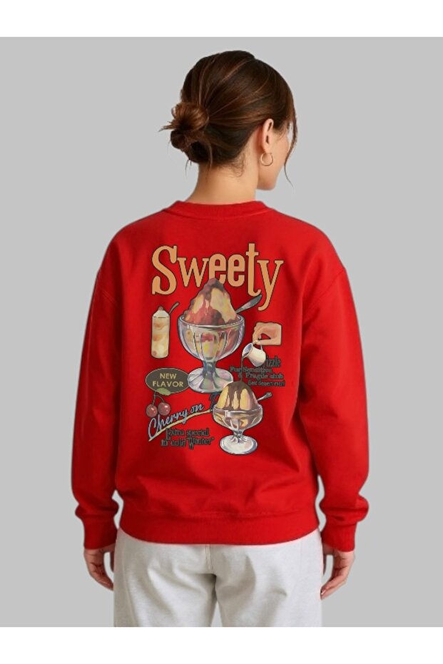 سويت شيرت بأكمام طويلة للجنسين من Sweety Ice Cream مطبوع عليه رقبة دائرية