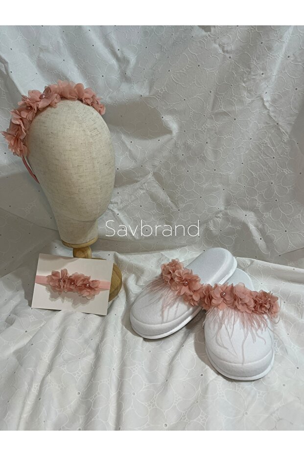 Full Set Maternity Slippers + Crown + Bandana with Pearls