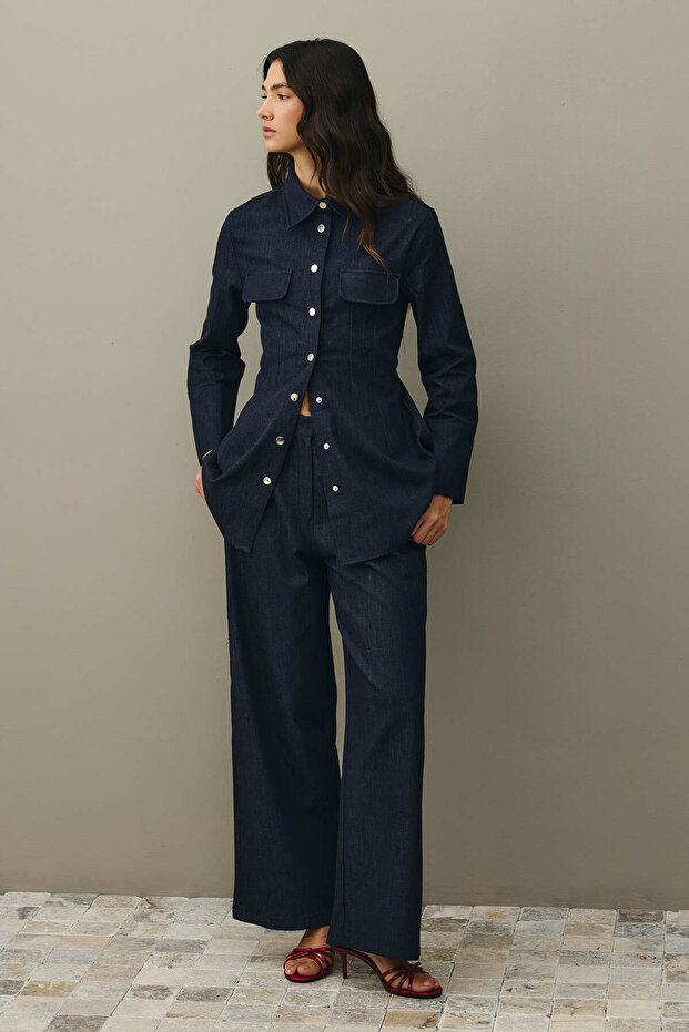 Pensli Denim Gömlek Lacivert - 7