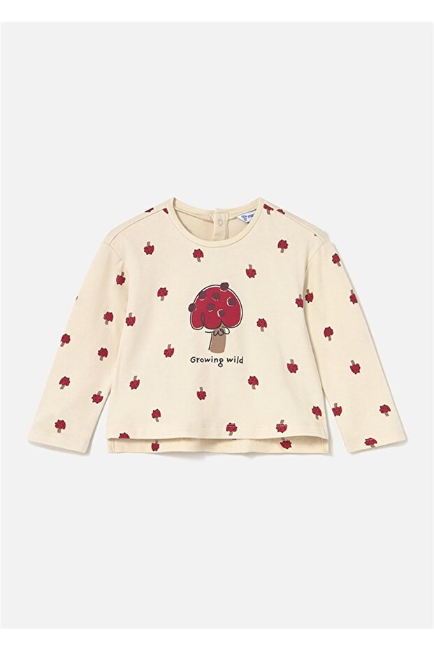 Baby Girl Printed Long Sleeve T-Shirt Beige 2077