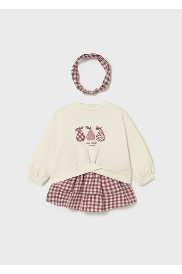 Baby Girl 3-Piece Set (1-4 Years) – Fruit Printed Sweatshirt, Plaid Skirt and Bandana