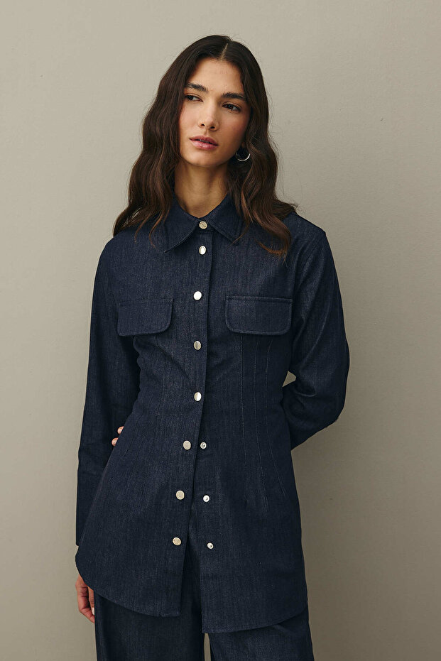 Pensli Denim Gömlek Lacivert - 4