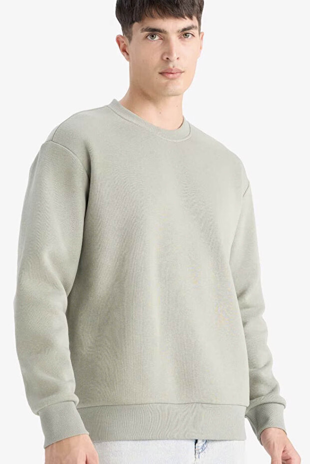 Relax Fit Crew Neck Thick Inside Soft Fleece Green Men's Sweatshirt T5139Az/Gn931