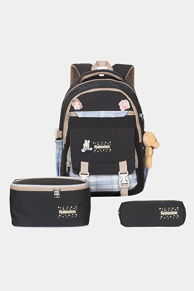 Set of 3 Children's Primary School Bag Backpack with Pen Holder and Lunch Bag