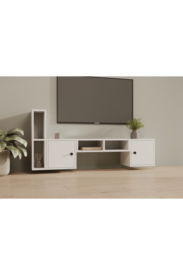 Maksimalist Midas Fonksiyonel 2 Kapaklı Beyaz Duvar TV Ünitesi - 2