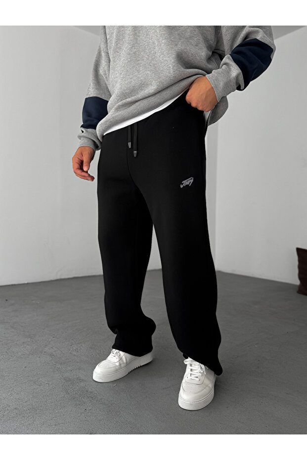 Siyah Basic Baskılı Boru Paça Eşofman JJ-102 - 1