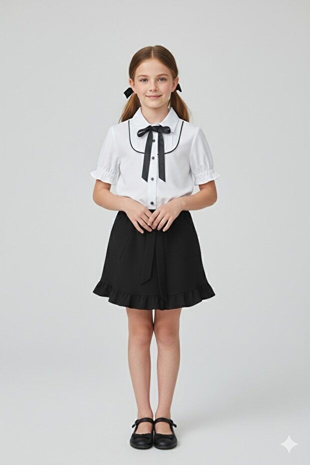 Girl's Ruffled Skirt White Shirt Set October 29 April 23 Performance Outfit School Activity Combination