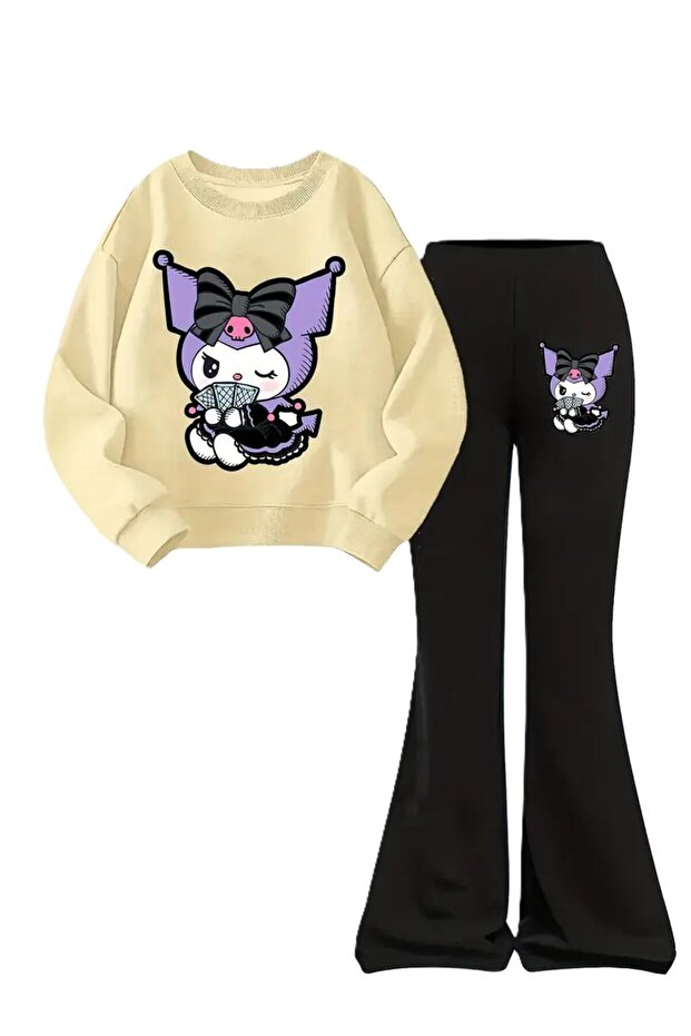 Children's Kuromi Printed Sweatshirt Spanish Leggings Tracksuit Set