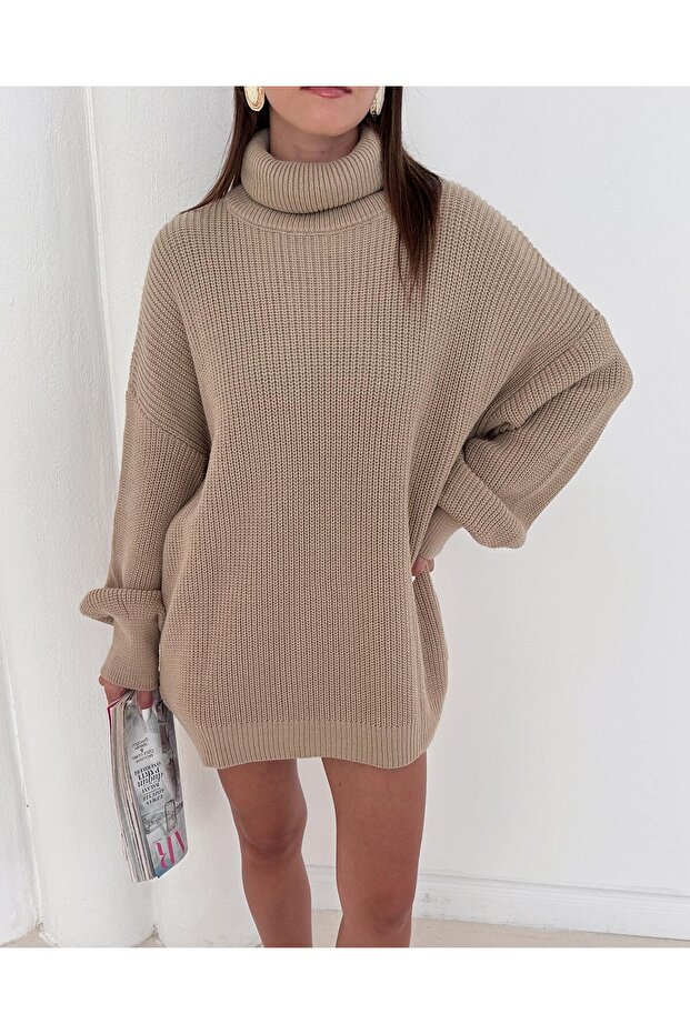 Boğazlı Oversize Triko Kazak - 6