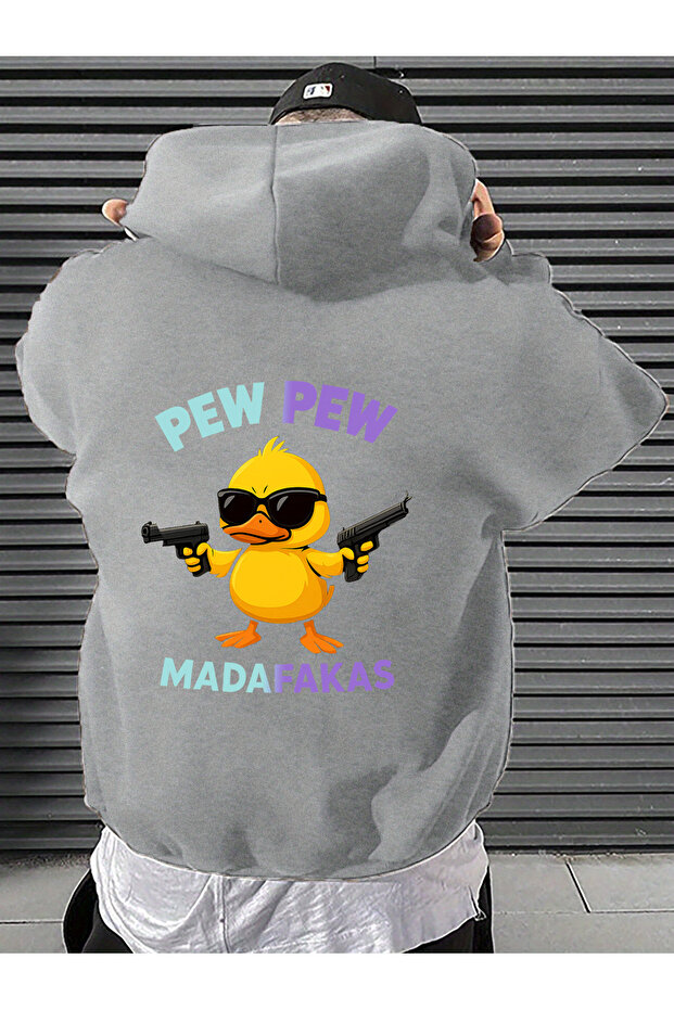 Unisex Pew Pew Caricature Printed Design Oversize Sweatshirt