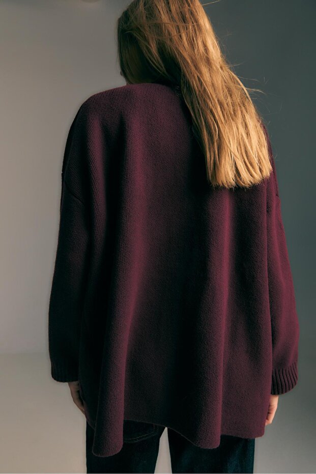 Düğmeli regular örgü hırka - 4