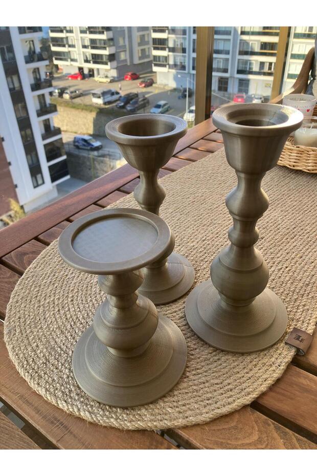 Bronz Gold renkli 3’lü Şamdan Set - 4