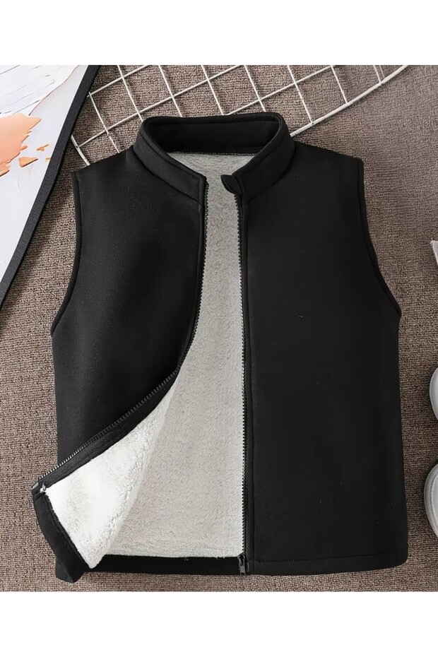 Knitted Vest with Plush Details, Unisex