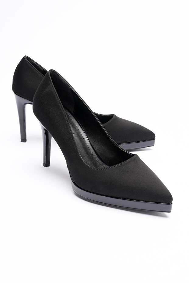 Women's Suede High Heels 9 cm Platform Black Velina