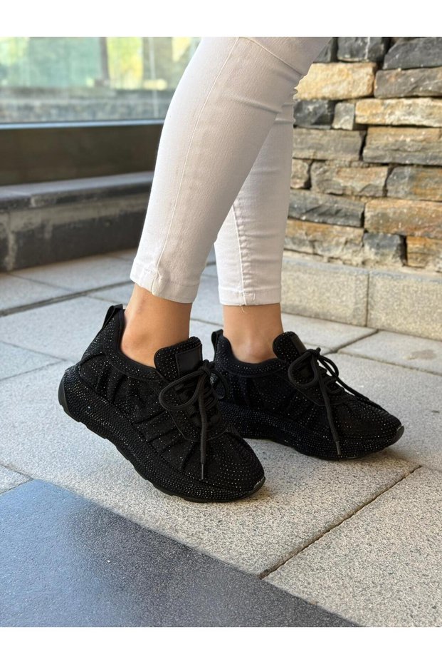 Women's Patterned Stone Detailed High-Sole Walking Shoes