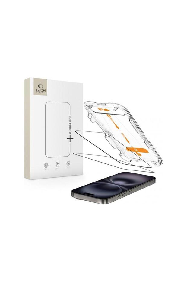 Quick Set+ Screen Protector for Apple iPhone 16 / 15 Full Tempered Glass