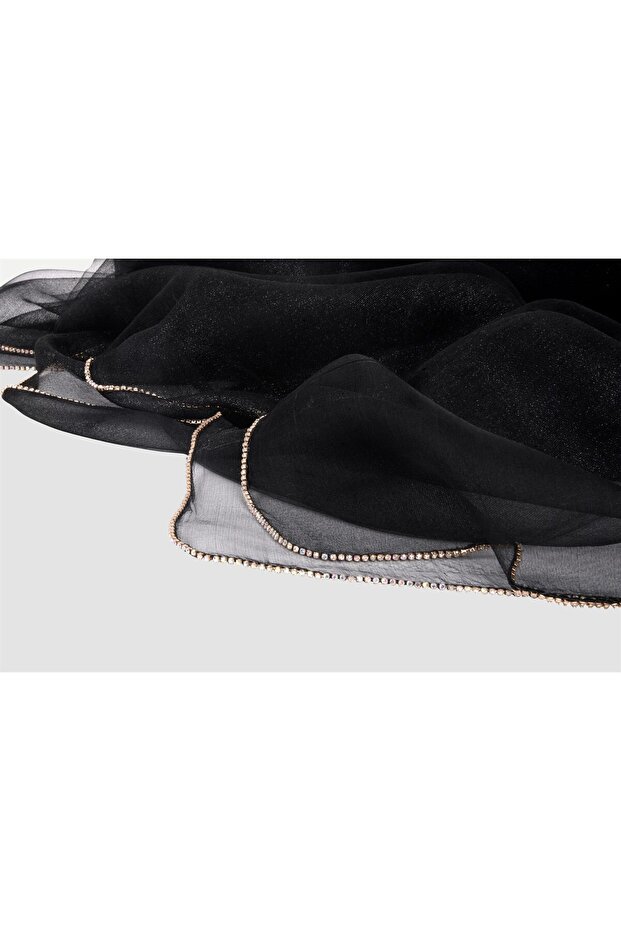 Silk Evening Dress Shawl with Stone Edge - Black