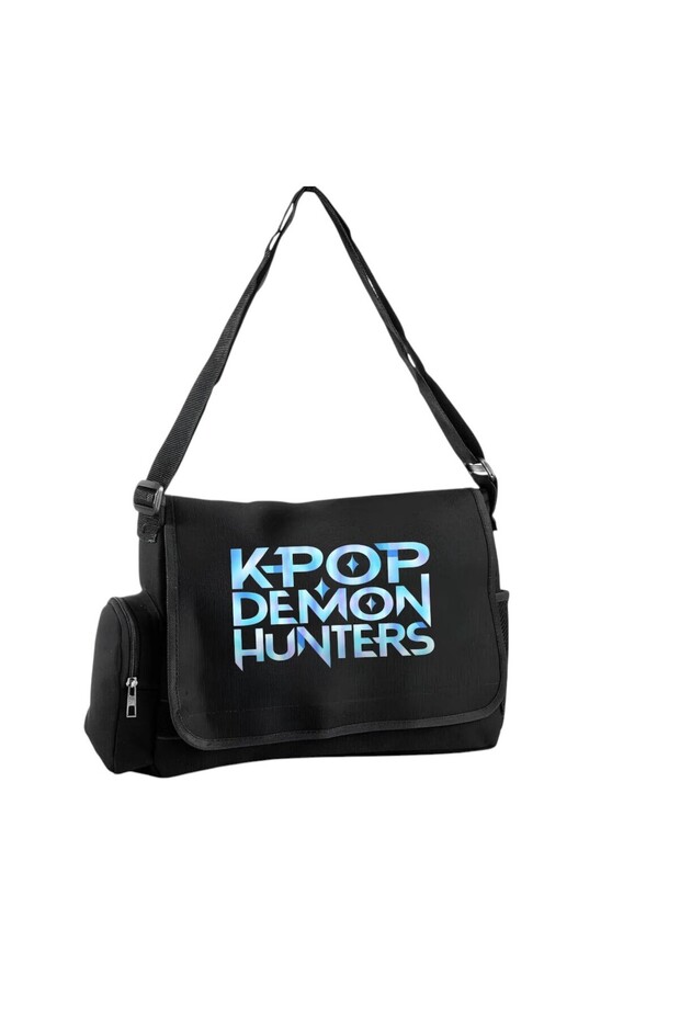 حقيبة ماسنجر للجنسين مطبوعة باللون الأسود من K-pop DEMON Hunters