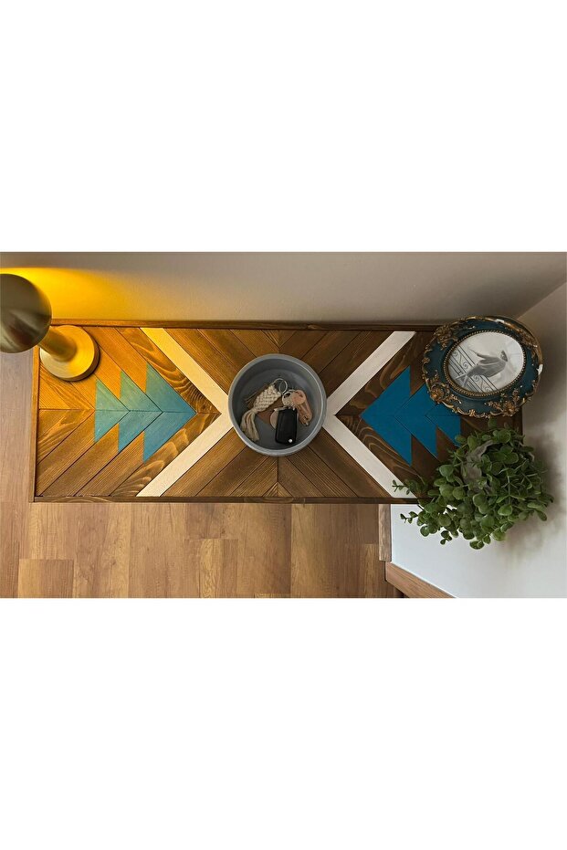 Demir Ayaklı Dekoratif Ahşap Dresuar Konsol Raf - 2