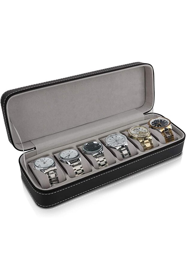 Watch Display Storage Box, 6 Slot PU Leather Watches Organizer Storage
