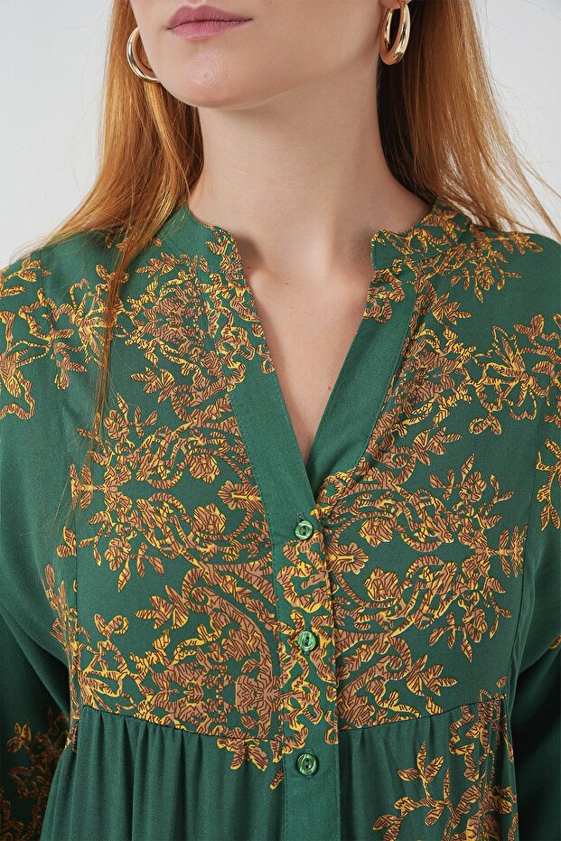 BDART Düğmeli V-Yaka Çiçek Desenli Maxi Elbise - 5