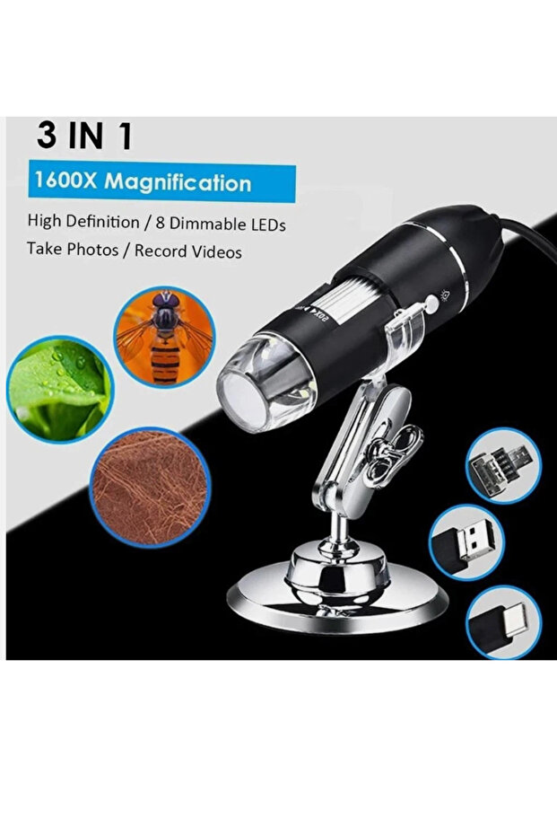High Definition 8 LED USB Microscope with 1600x Magnification, Digital Magnifier, Endoscope and Video Camera - 2