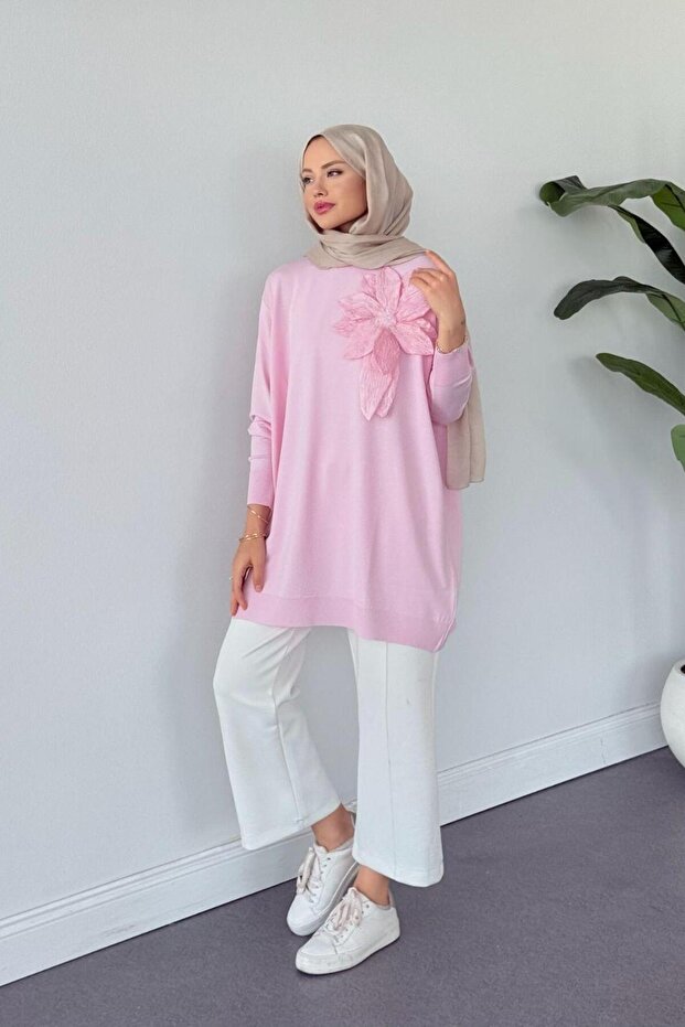 Merserize Çiçekli Tunik Pudra - 2