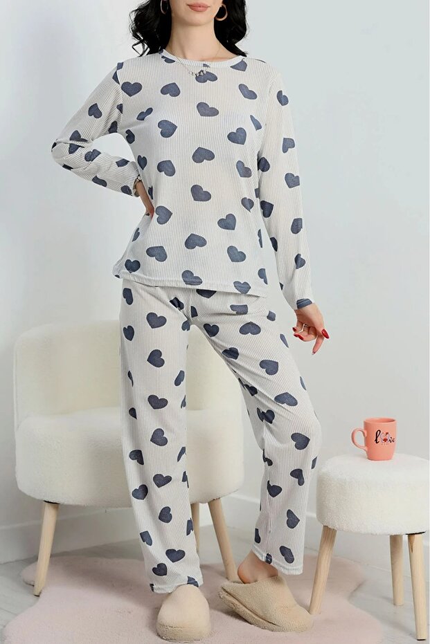 Pajama Set Crew Neck Long Sleeve Black Striped