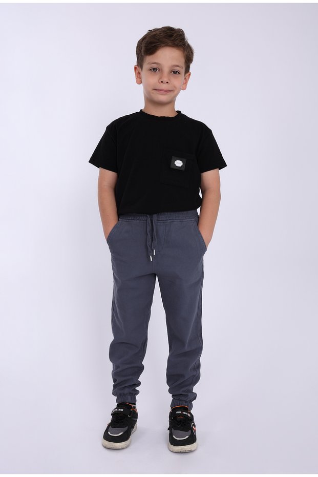 Children's Anthracite School Trousers with Elastic Waist, Seasonal Unisex Boys & Girls Comfortable Casual Trousers