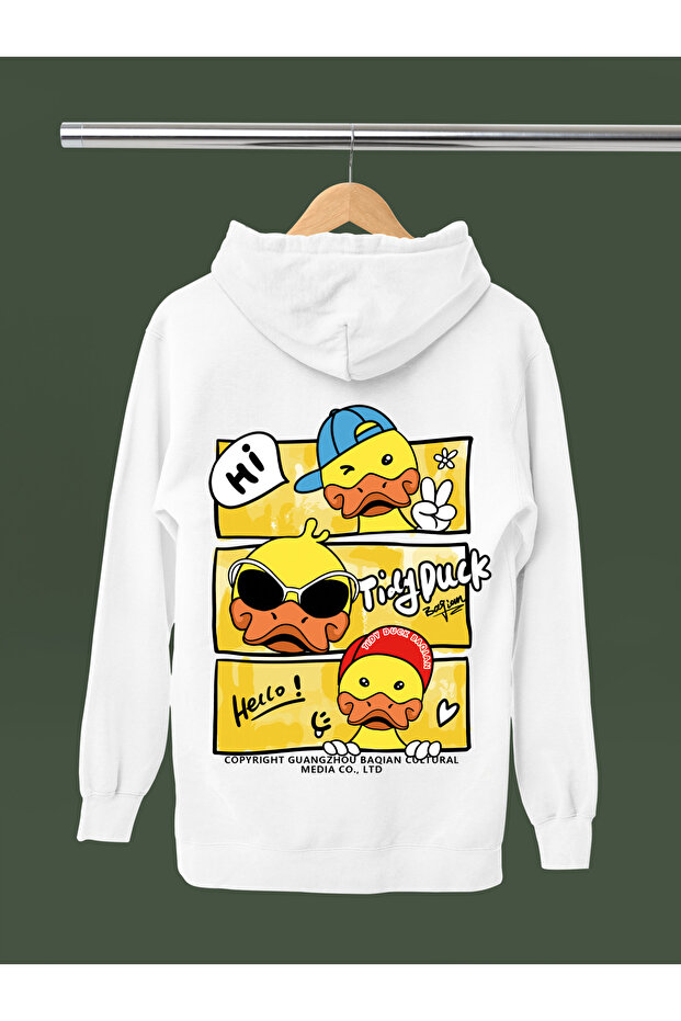 Tiny Duck Printed Cotton Long Sleeve Ribbed 3-Ply Hooded Sweatshirt