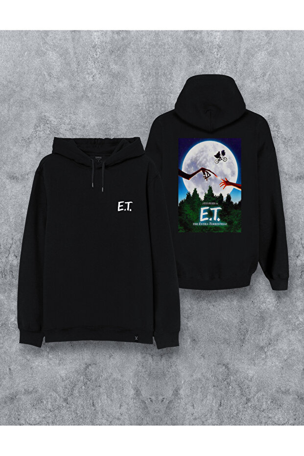 هوديي سويت شيرت بقلنسوة أسود مطبوع من E.t