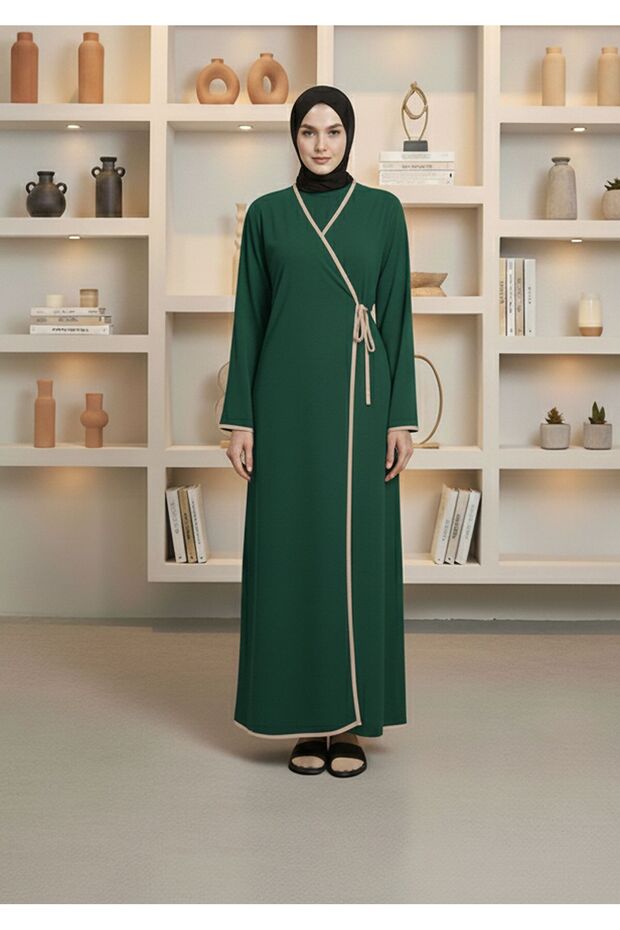 Inside-Out Tie-Up Double-Breasted Collar Prayer Dress Lycra Stretchy Fabric