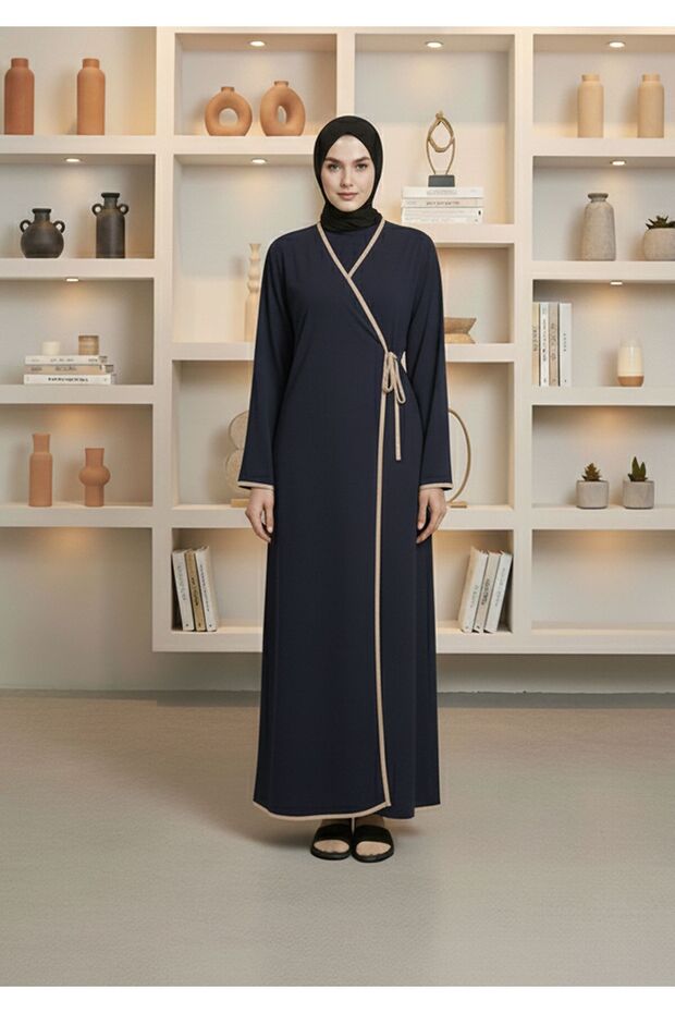 Inside-Out Tie-Up Double-Breasted Collar Prayer Dress Lycra Stretchy Fabric