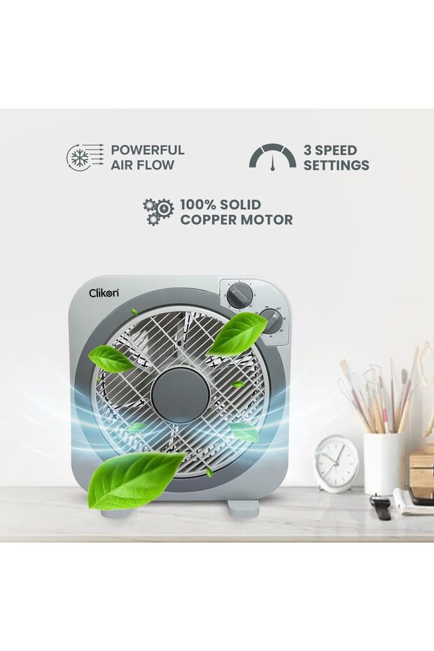 - 10' Inch Box Fan, Timer & Swing Function, 3 Speed Setting, Grey - CK2215 - 3