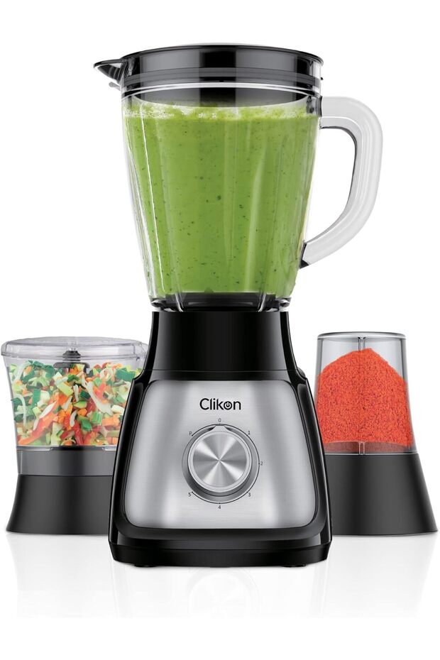 - 3 in 1 High Powered Blender with 1.5L Transparent Jar, 2 Grinder Mills, Stainless Steel Bla
