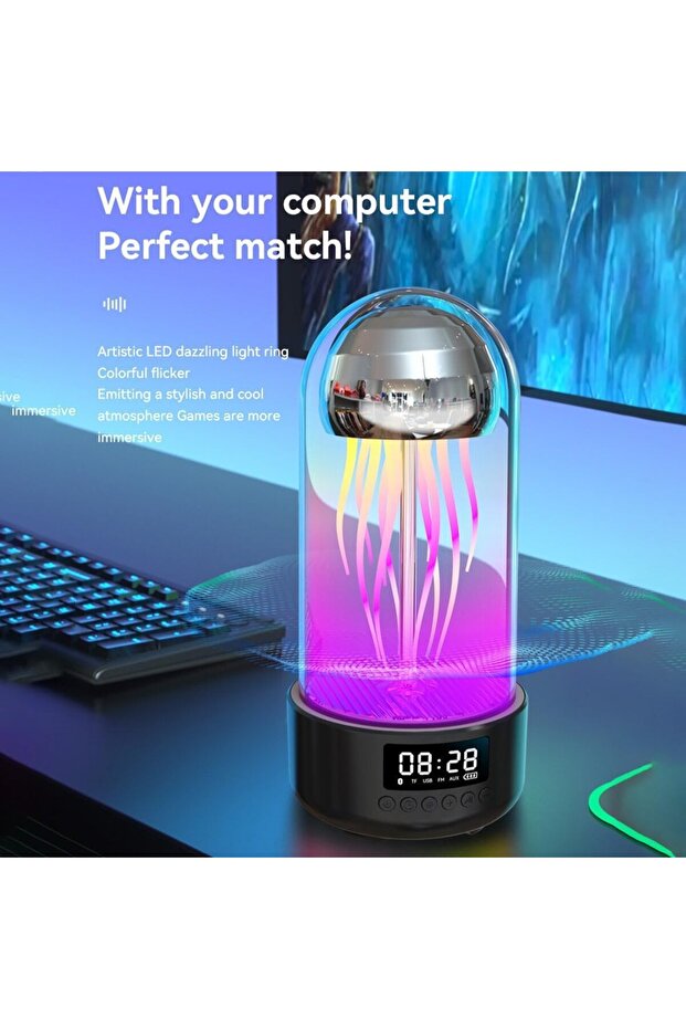 Bluetooth Speaker & Lamp with Clock Wireless 7-Color LED Jellyfish Lamp Speaker - 3