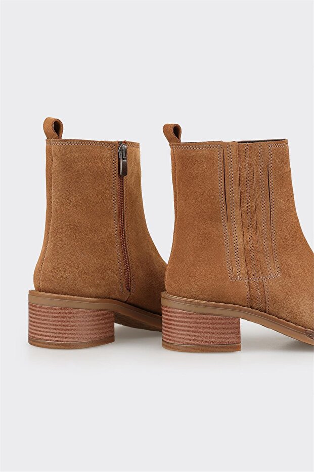 Taba Deri Kadın Topuklu Bot - 4