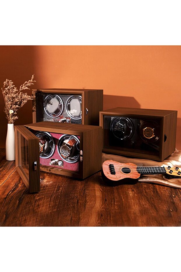 Double Watch Winder Retro Self-Winding Mechanical Watch Box For 2 Mechanical Watches, 5 Rotating Mod - 4