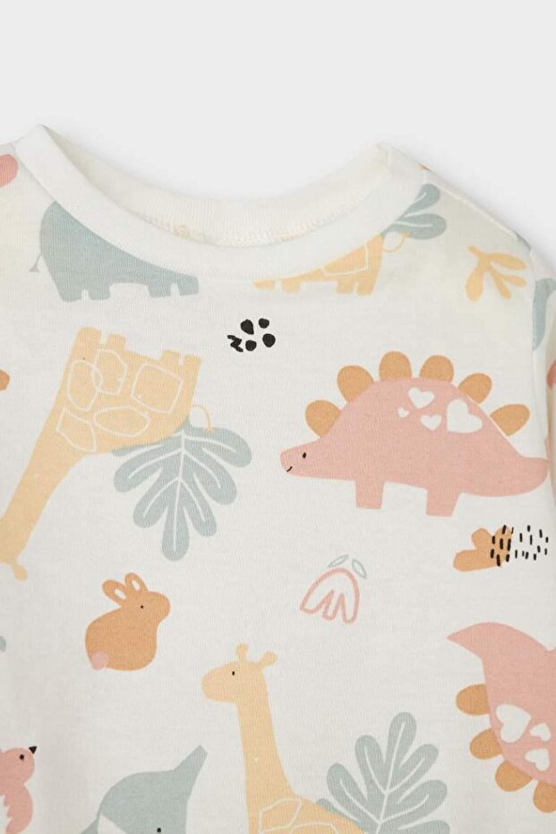 Kız Bebek Pijama Takımı Dinozor Baskılı Uzun Kollu Penye Üst Uzun Alt (25 AU) - 3
