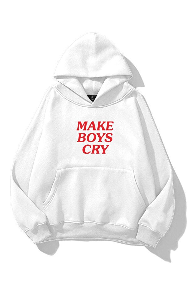 سويت شيرت للجنسين من Make Boys Cry باللون الأبيض