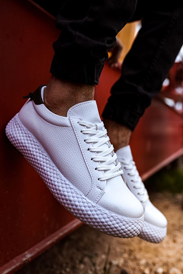 Lace-Up Men's Casual Shoes White Khaki