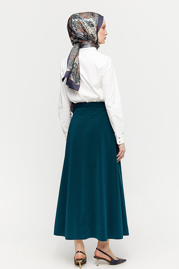 Süs Düğmeli Evaze Etek - 5