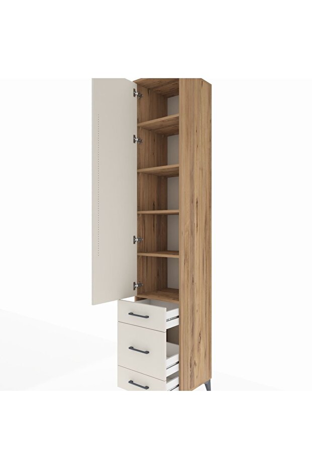 Hyperion Dolap 5 Raflı 3 Çekmeceli Tek Kapaklı 44x44x243 Çam-Aytaşı - 5