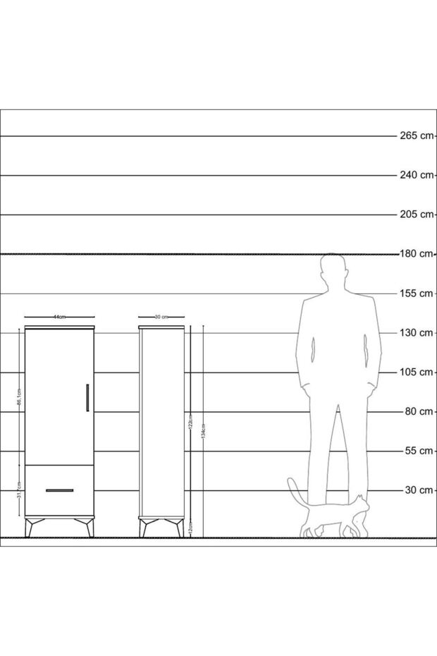 Arges Dolap Tek Raflı Tek Çekmeceli Tek Askılı 44x30x134 Aytaşı-Çam - 6