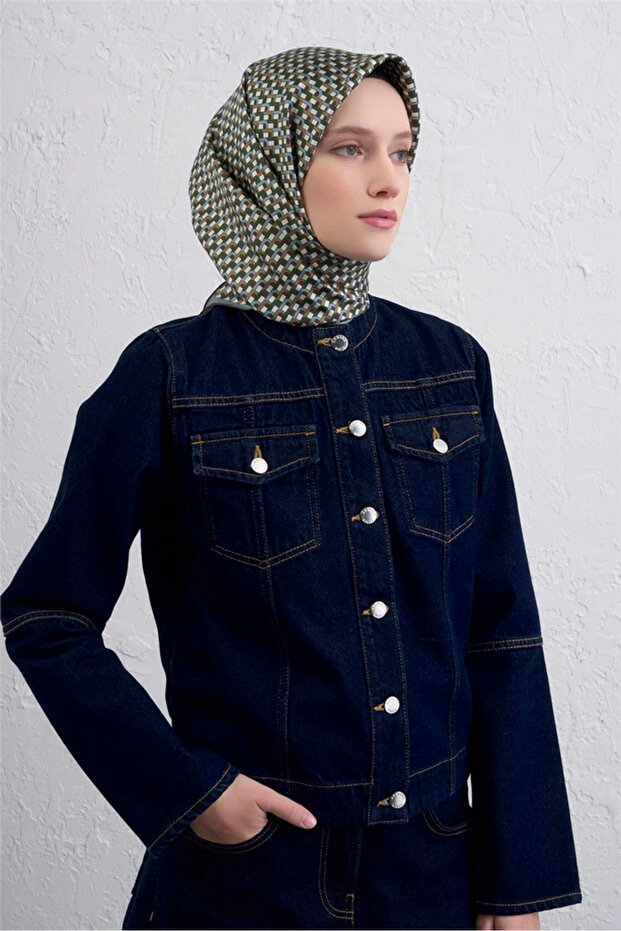 Geometrik Desenli İpek Twill Eşarp 9417D - 3