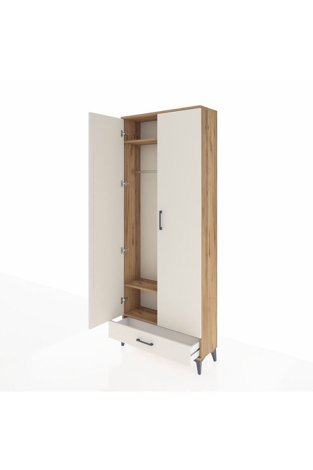 Arges Dolap 3 Raflı Tek Çekmeceli Tek Askılı 88x30x221 Çam-Aytaşı - 4