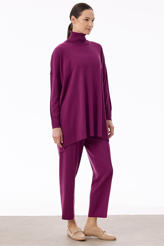 Balıkçı Yaka Oversize Basic Triko Tunik ERGUVAN - 2