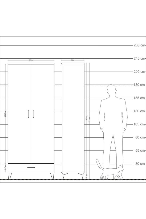 Arges Dolap 3 Raflı Tek Çekmeceli Tek Askılı 88x30x221 Çam-Aytaşı - 6