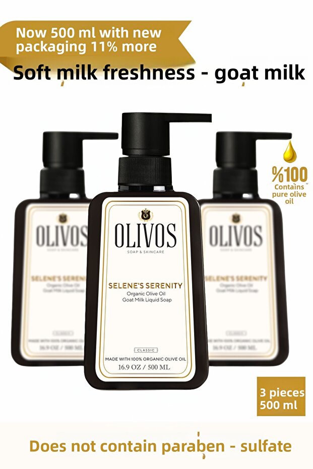 Natural Olive Oil Goat Milk Liquid Soap Olive Oil Hand Soap Intensive Moisturizing 3 PCS 450 Ml